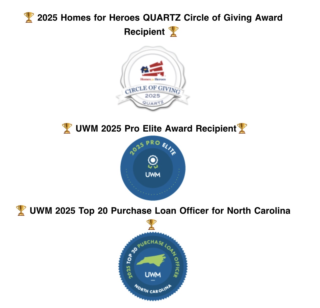 2025 Homes for Heroes Circle of Giving and UWM award badges