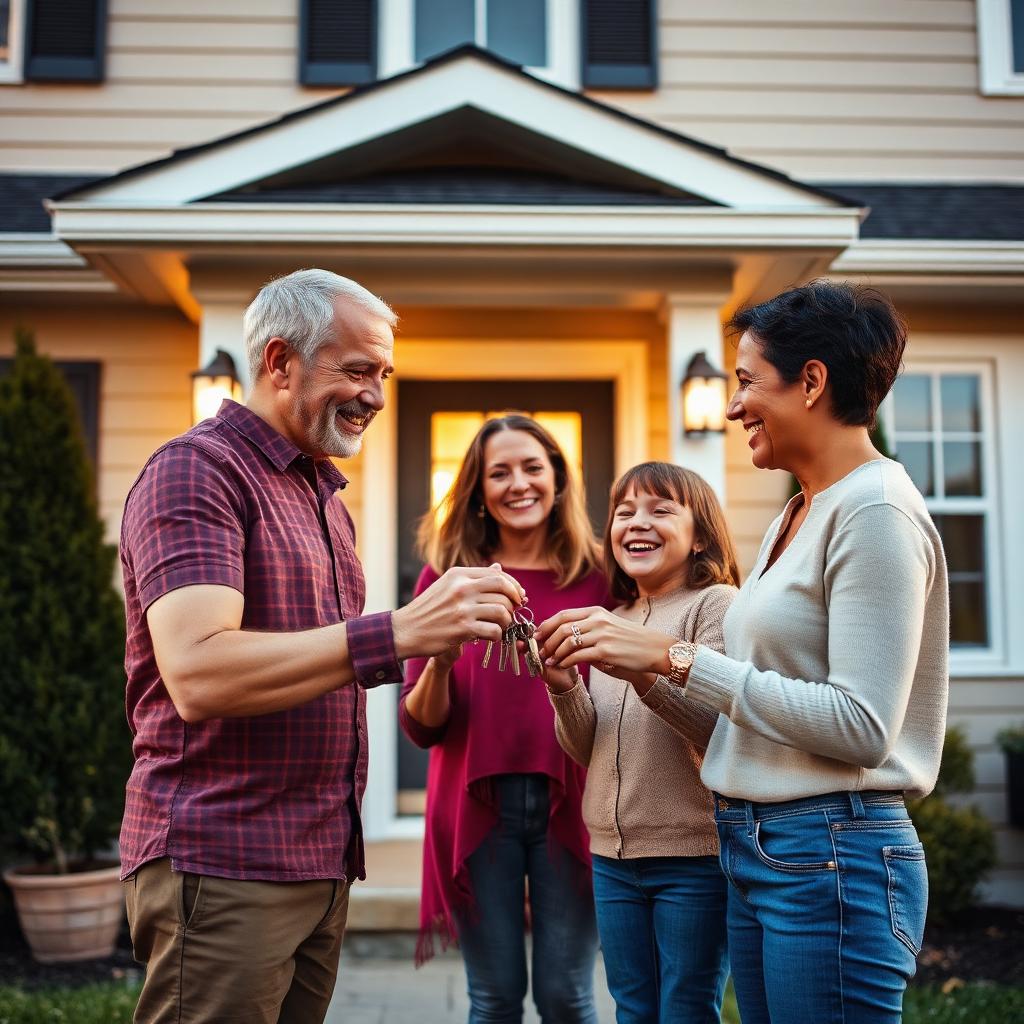 Family receiving keys to their new home